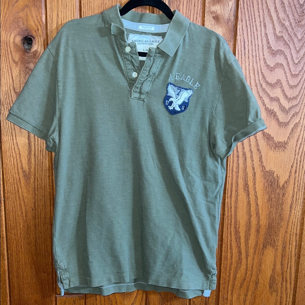 American Eagle Outfitters Y2K Vintage Green Polo Athletic Fit Shirt Size L
